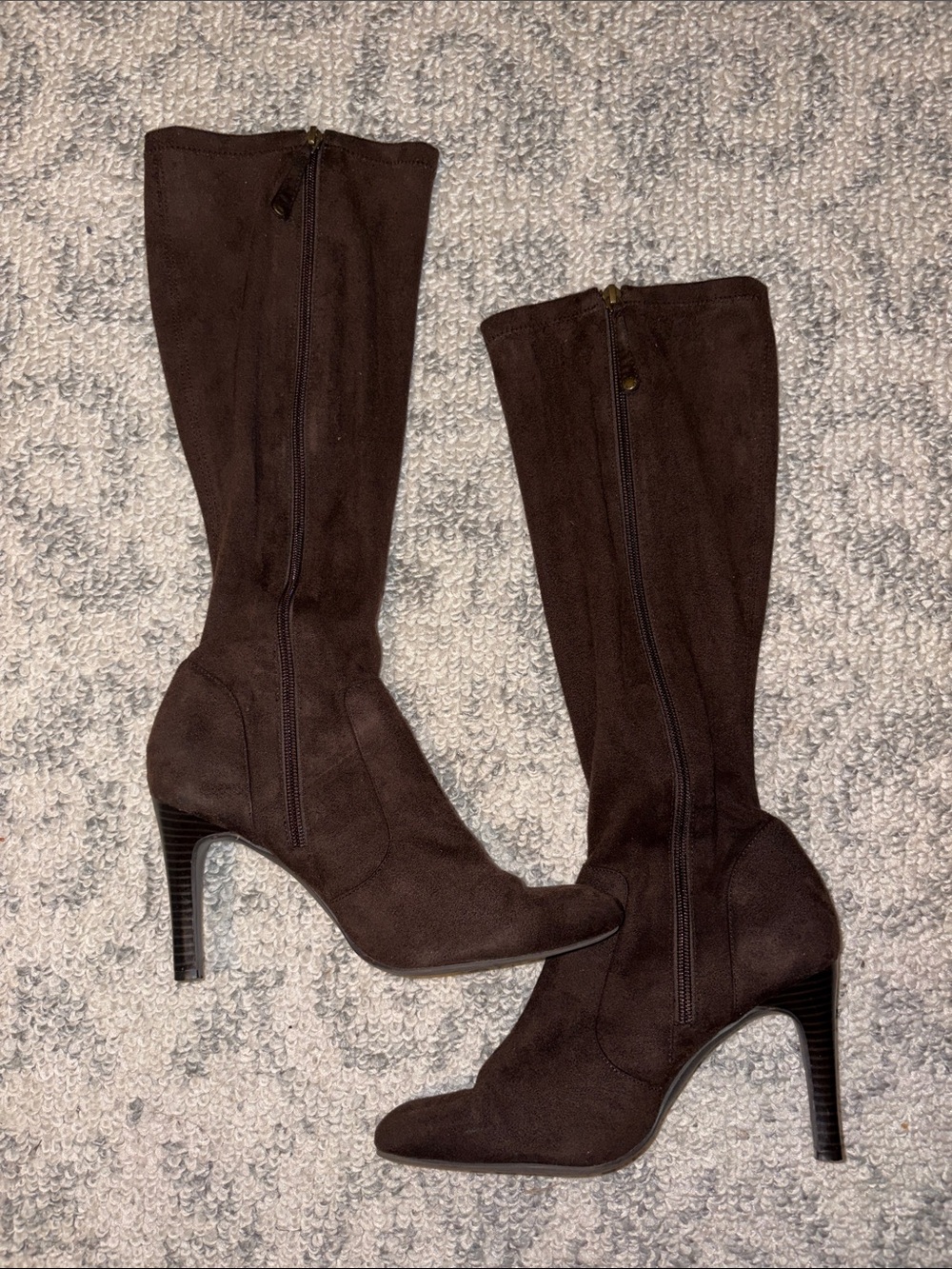 Isaac Mizrahi Dark Brown Suede Knee-High Heeled Boots